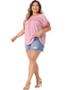 Plus Size Chiffon Blouse for Women Swiss Dots Short Sleeve Lace Crochet Pleated Casual Shirt Top