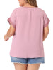 Plus Size Chiffon Blouse for Women Swiss Dots Short Sleeve Lace Crochet Pleated Casual Shirt Top
