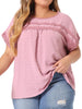 Plus Size Chiffon Blouse for Women Swiss Dots Short Sleeve Lace Crochet Pleated Casual Shirt Top