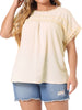 Plus Size Chiffon Blouse for Women Swiss Dots Short Sleeve Lace Crochet Pleated Casual Shirt Top