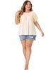 Plus Size Chiffon Blouse for Women Swiss Dots Short Sleeve Lace Crochet Pleated Casual Shirt Top