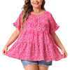 Rayon A Line Abstract Dot Round Neck Top