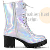 Round Toe Platform Chunky Heel Combat Boots for Women
