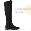 Round Toe Side Zip Chunky Heels Knee High Boots for Women