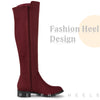 Round Toe Side Zip Chunky Heels Knee High Boots for Women
