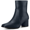 Square Toe Side Zip Chunky Heel Ankle Boots for Women