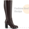 Round Toe Chunky Heel Knee High Boots for Women