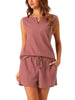 Womens 2 Piece Pjs Waffle Knit Sleeveless Tank Top and Shorts Lounge Pajama Sets S-3XL