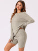 Womens Pajamas 2 Piece Sets Ribbed Knit Outfits Long Sleeved Top with Slim Biker Shorts Lounge Set