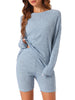 Womens Pajamas 2 Piece Sets Ribbed Knit Outfits Long Sleeved Top with Slim Biker Shorts Lounge Set