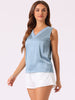 Satin Mesh V Neck Casual Sleeveless Summer Basic Blouse