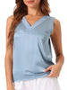 Satin Mesh V Neck Casual Sleeveless Summer Basic Blouse