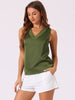 Satin Mesh V Neck Casual Sleeveless Summer Basic Blouse