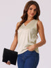 Satin Mesh V Neck Casual Sleeveless Summer Basic Blouse