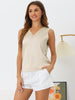 Satin Mesh V Neck Casual Sleeveless Summer Basic Blouse