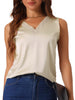 Satin Mesh V Neck Casual Sleeveless Summer Basic Blouse
