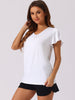Womens T Shirt Short Sleeve Soft Knit V Neck Ruffled Pajama Tops