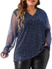 Sequin Relax Fit V Neck Sheer Sleeve Top