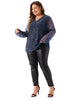 Sequin Relax Fit V Neck Sheer Sleeve Top