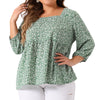 Woven X Line Floral Elastic Cuff Ruffle Trim Blouse