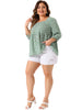 Woven X Line Floral Elastic Cuff Ruffle Trim Blouse