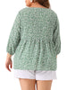 Woven X Line Floral Elastic Cuff Ruffle Trim Blouse