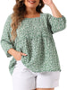 Woven X Line Floral Elastic Cuff Ruffle Trim Blouse