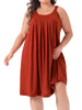 Plus Size Nightgown for Women Sleeveless Contrast Color Wide Strap Pleated Nightshirt Sleepwear