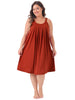 Plus Size Nightgown for Women Sleeveless Contrast Color Wide Strap Pleated Nightshirt Sleepwear