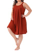 Plus Size Nightgown for Women Sleeveless Contrast Color Wide Strap Pleated Nightshirt Sleepwear