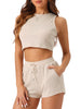 Womens Pajama 2 Piece Sets Waffle Sleeveless Tank Shorts Pjs Sexy Hot Girl Loungewear