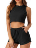 Womens Pajama 2 Piece Sets Waffle Sleeveless Tank Shorts Pjs Sexy Hot Girl Loungewear