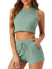 Womens Pajama 2 Piece Sets Waffle Sleeveless Tank Shorts Pjs Sexy Hot Girl Loungewear