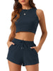 Womens Pajama 2 Piece Sets Waffle Sleeveless Tank Shorts Pjs Sexy Hot Girl Loungewear