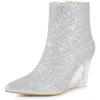 Sparkly Glitter Pointed Toe Clear Wedge Heels Ankle Boots for Women