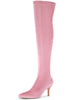 Faux Velvet Pointed Toe Stiletto Heels Over the Knee High Boots for Women