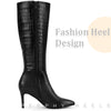 Stone Pattern Pointed Toe Stiletto Heel Knee High Boots for Women