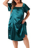 Plus Size Satin Silk Nightgown for Women Pleated Loose Sleepwear Nightshirt Sleep Dresses