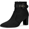 Buckle Strap Pointed Toe Chunky Heel Ankle Boots for Women