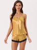 Womens Satin Pajamas Sleeveless Lace Trim Camisole Tops with Shorts Sliky Lounge Sets