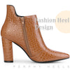 Pointed Toe Stone Pattern Cutout Chunky Heels Ankle Booties for Women