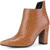 Pointed Toe Stone Pattern Cutout Chunky Heels Ankle Booties for Women