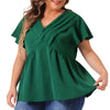Woven X Line V Neck Short Sleeve Lace Insert Top