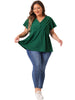 Woven X Line V Neck Short Sleeve Lace Insert Top