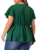 Woven X Line V Neck Short Sleeve Lace Insert Top