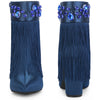 Pointed Toe Fringe Crystal Chunky Heel Ankle Boots for Women