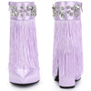 Pointed Toe Fringe Crystal Chunky Heel Ankle Boots for Women