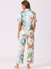 Womens Satin Sleepwear Button Down Short Sleeve with Loose Pants Silky Lounge Pajama Sets