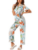 Womens Satin Sleepwear Button Down Short Sleeve with Loose Pants Silky Lounge Pajama Sets