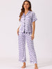 Womens Satin Sleepwear Button Down Short Sleeve with Loose Pants Silky Lounge Pajama Sets